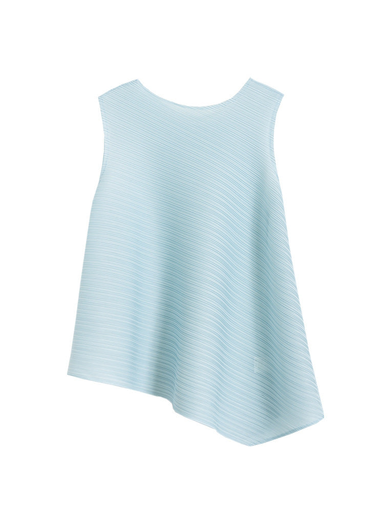 Pleated Women's Loose Slimming T-shirt Sleeveless