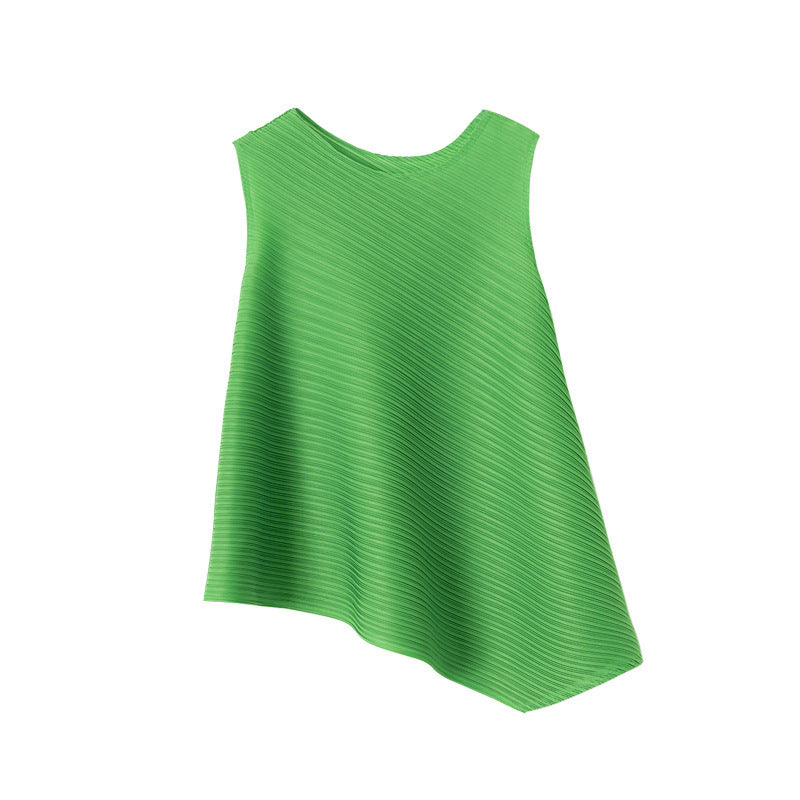 Pleated Women's Loose Slimming T-shirt Sleeveless