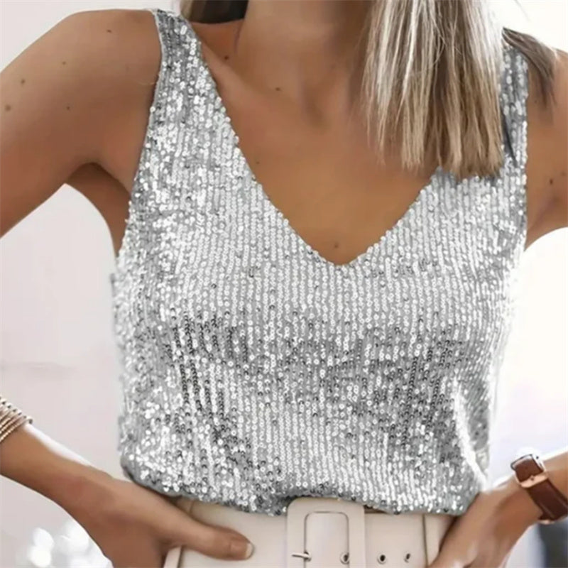 Women's Sequin Summer Young Sexy V-neck Top