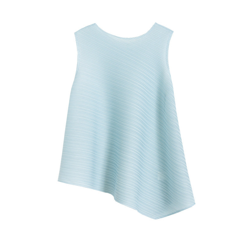 Pleated Women's Loose Slimming T-shirt Sleeveless