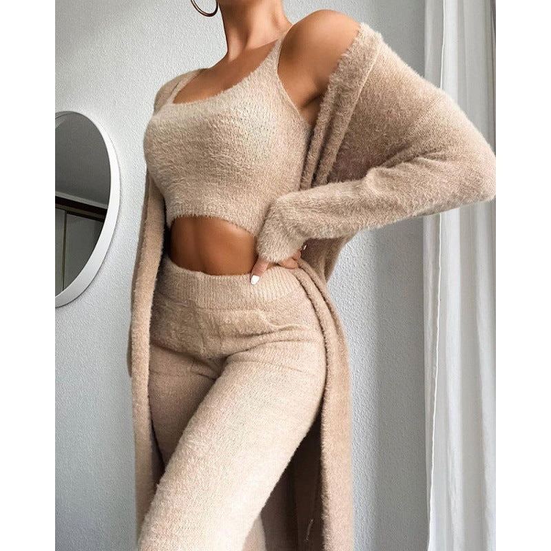 Women's Casual V-neck Plush Short Vest Pants Suit