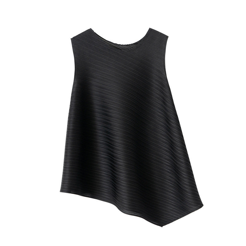 Pleated Women's Loose Slimming T-shirt Sleeveless