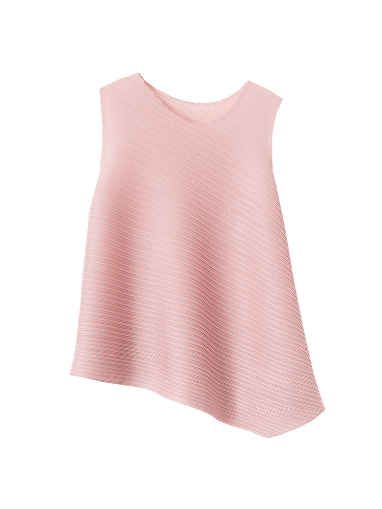 Pleated Women's Loose Slimming T-shirt Sleeveless