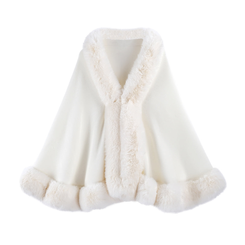 Gentle Temperament Woolen Cape And Shawl Solid Color Artificial Rex Rabbit Fur