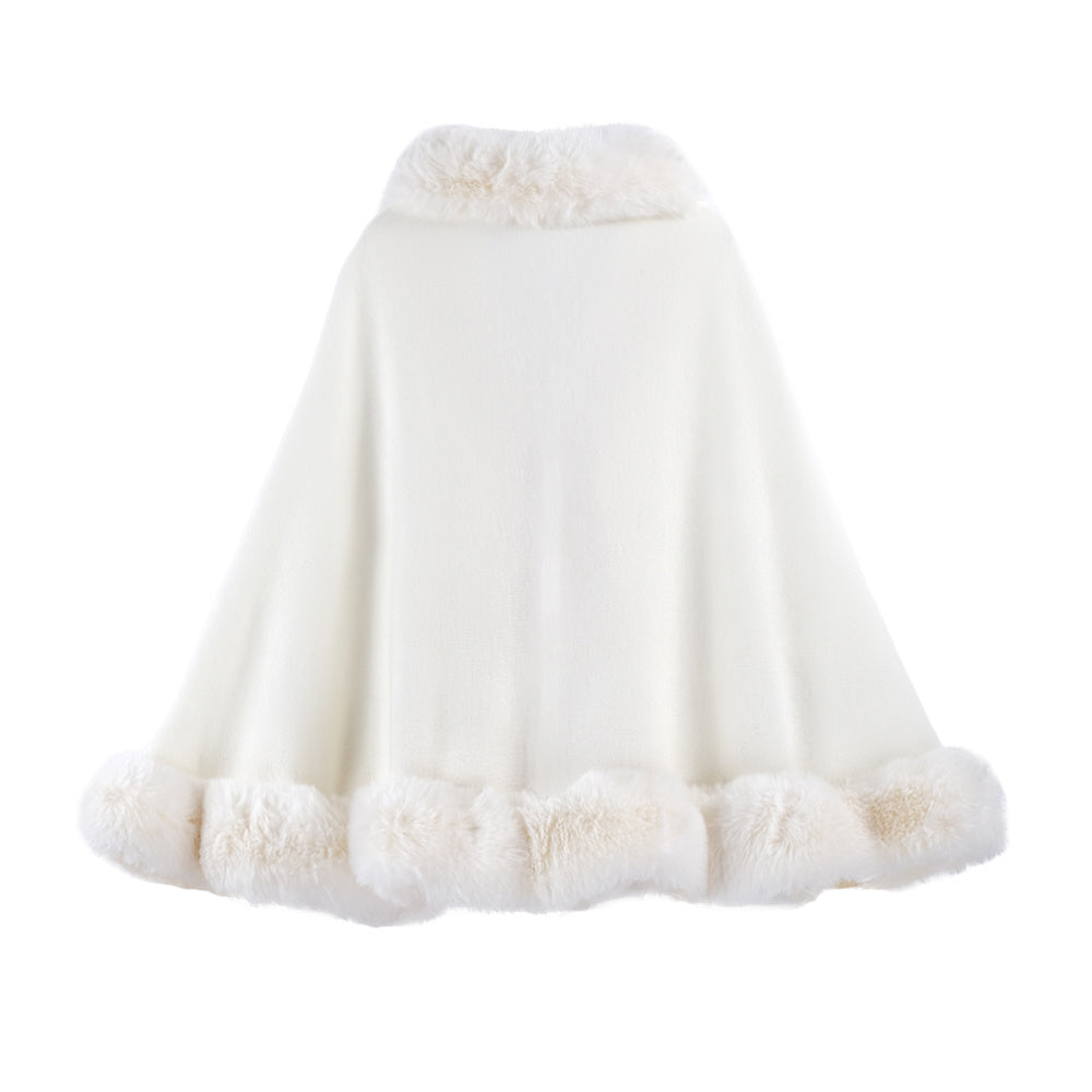 Gentle Temperament Woolen Cape And Shawl Solid Color Artificial Rex Rabbit Fur