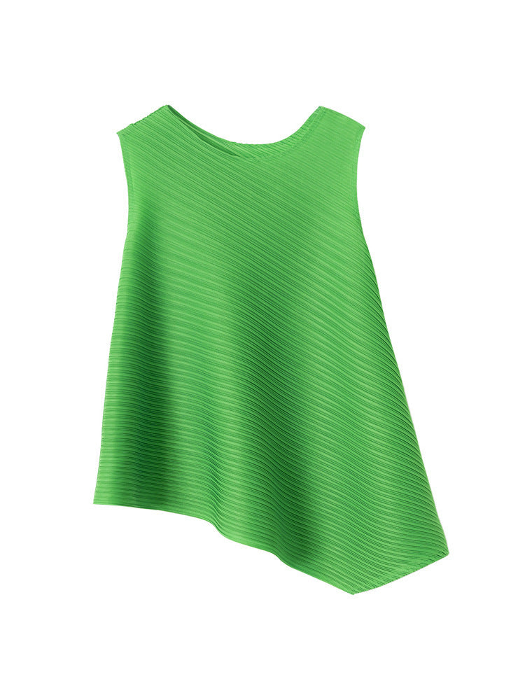 Pleated Women's Loose Slimming T-shirt Sleeveless