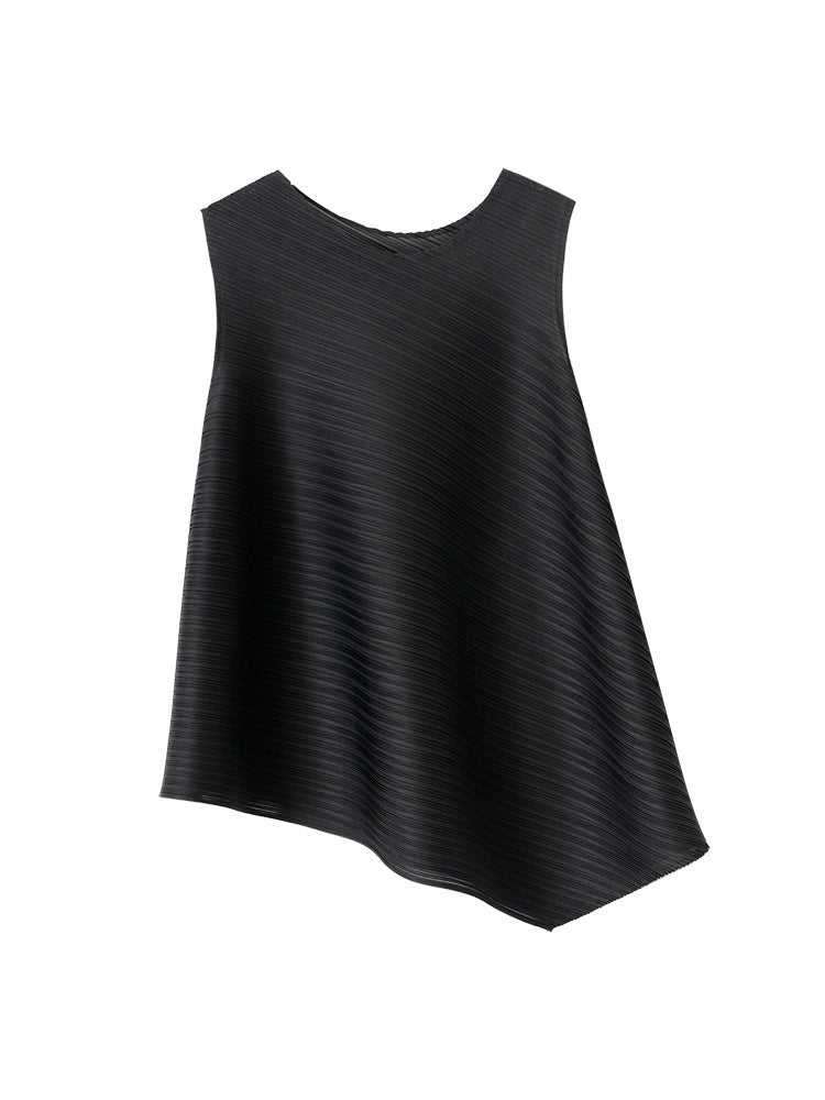 Pleated Women's Loose Slimming T-shirt Sleeveless