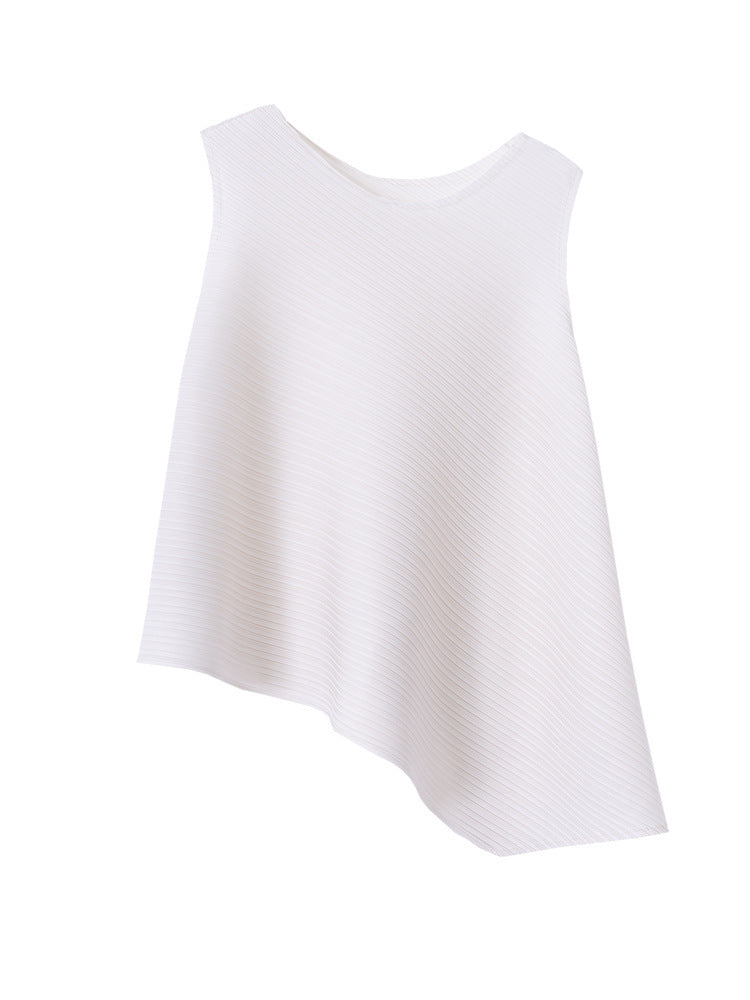 Pleated Women's Loose Slimming T-shirt Sleeveless