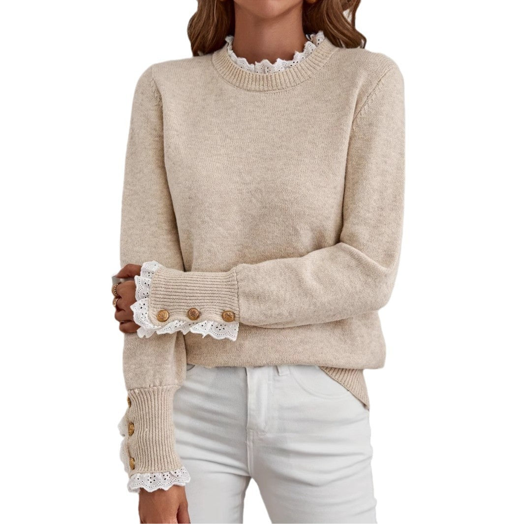 Women's Fashion Personality Stitching Lace Sweater