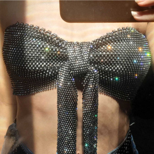 Mesh Rhinestone Fishnet Elastic Sling