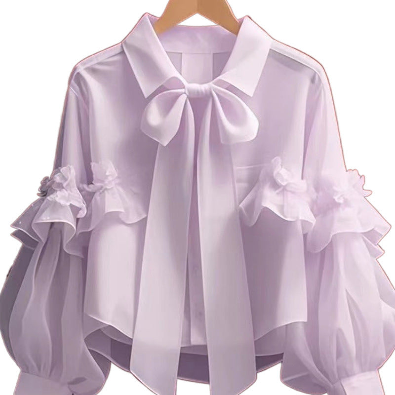 Women's Fashion Bowknot Long Sleeve Shirt Top