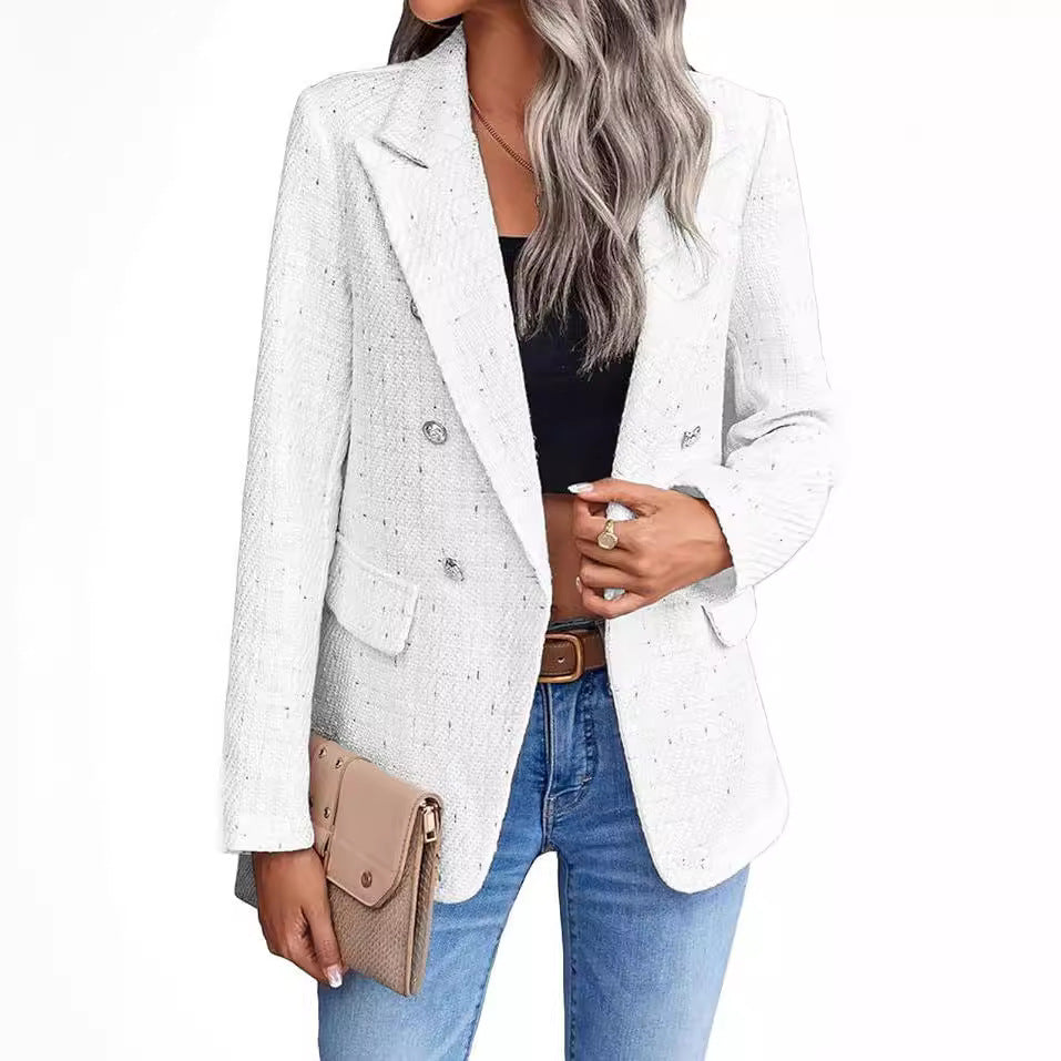 Women's Polyester Tweed Blazer With Fashion Casual Top Pockets