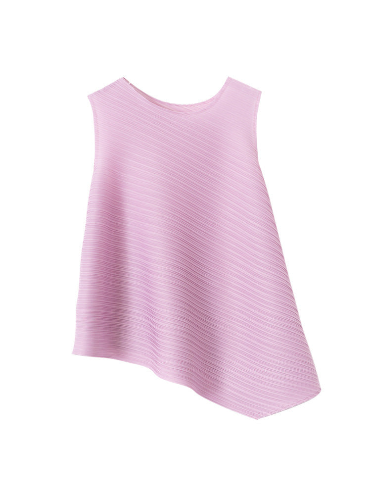 Pleated Women's Loose Slimming T-shirt Sleeveless