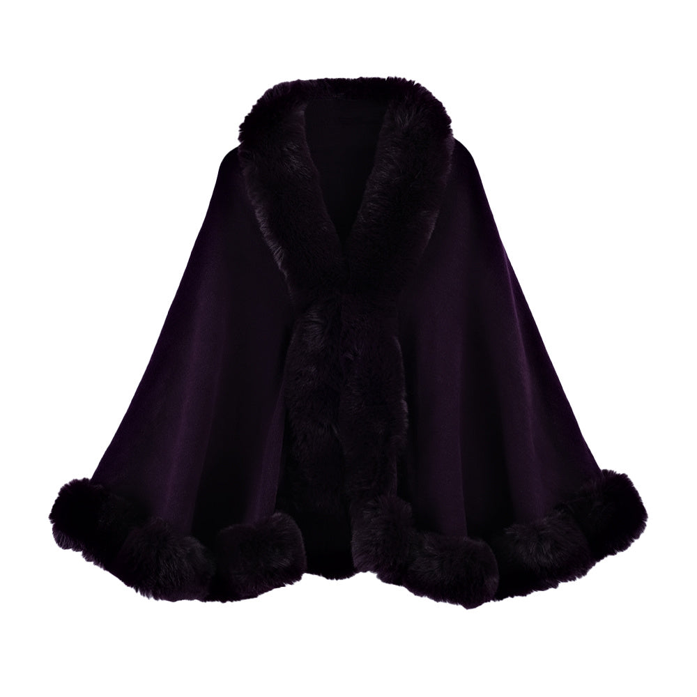 Gentle Temperament Woolen Cape And Shawl Solid Color Artificial Rex Rabbit Fur