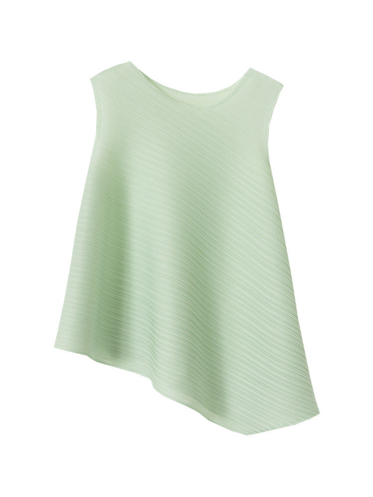 Pleated Women's Loose Slimming T-shirt Sleeveless