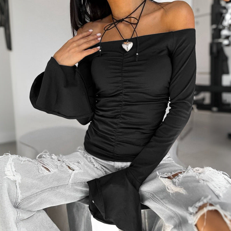 Women's Off-shoulder Off-the-shoulder Pleated Waist Tight Top