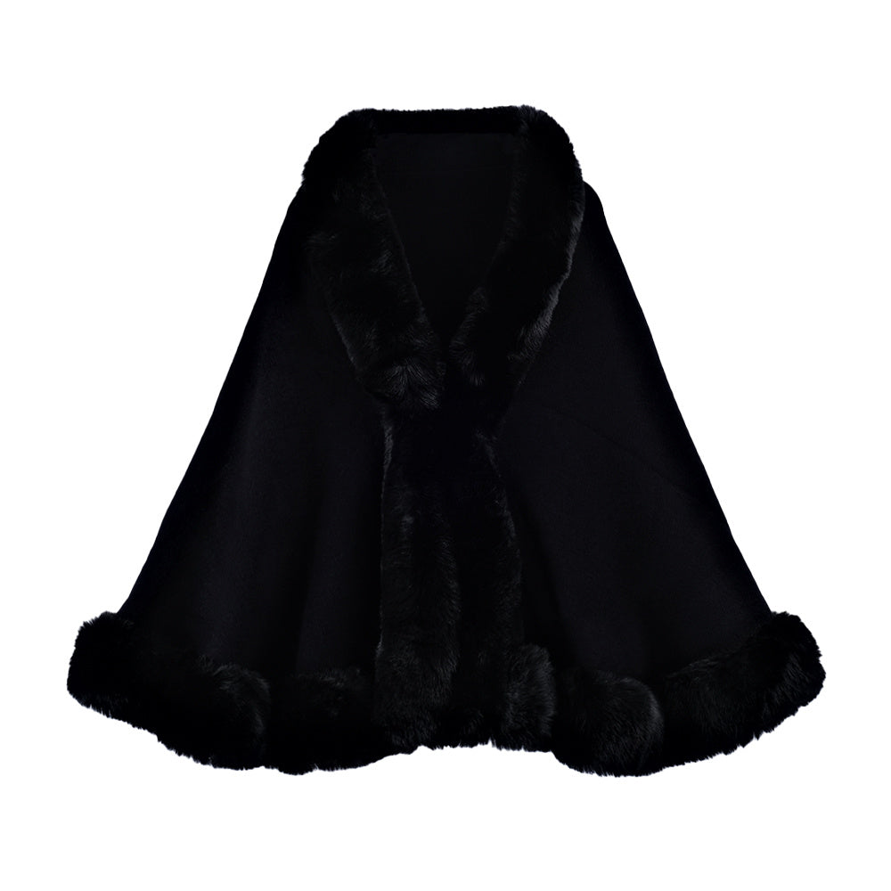 Gentle Temperament Woolen Cape And Shawl Solid Color Artificial Rex Rabbit Fur