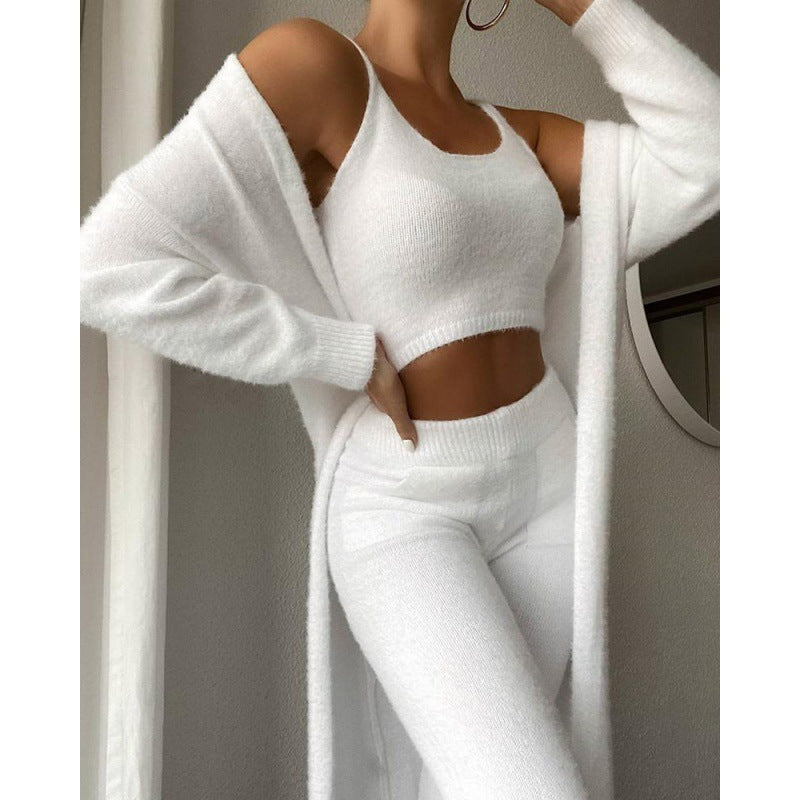 Women's Casual V-neck Plush Short Vest Pants Suit