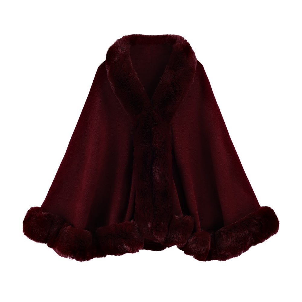 Gentle Temperament Woolen Cape And Shawl Solid Color Artificial Rex Rabbit Fur